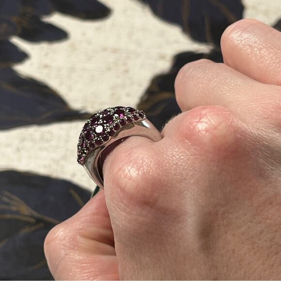 Estate Pink Rhodonite Stone Cluster 926 Sterling Silver Large Cocktail Ring D2 - Picture 3 of 9